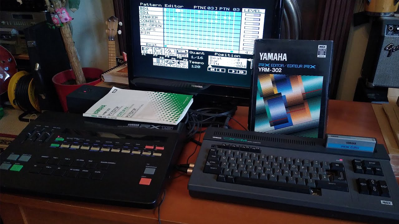 Yamaha YRM-302 Easy Drum Programming for the CX5M MSX Computer in 1984 with RX15 Drum Machine