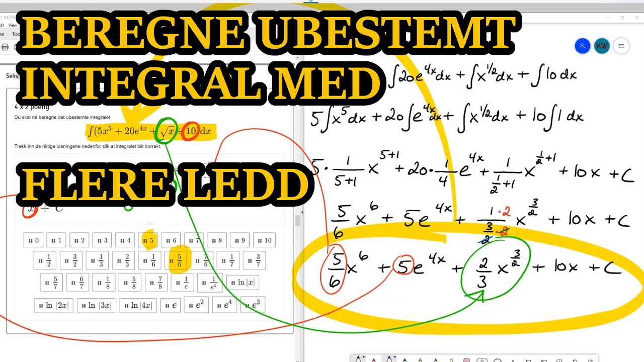 Eksempel: Beregne ubestemt integral med flere ledd