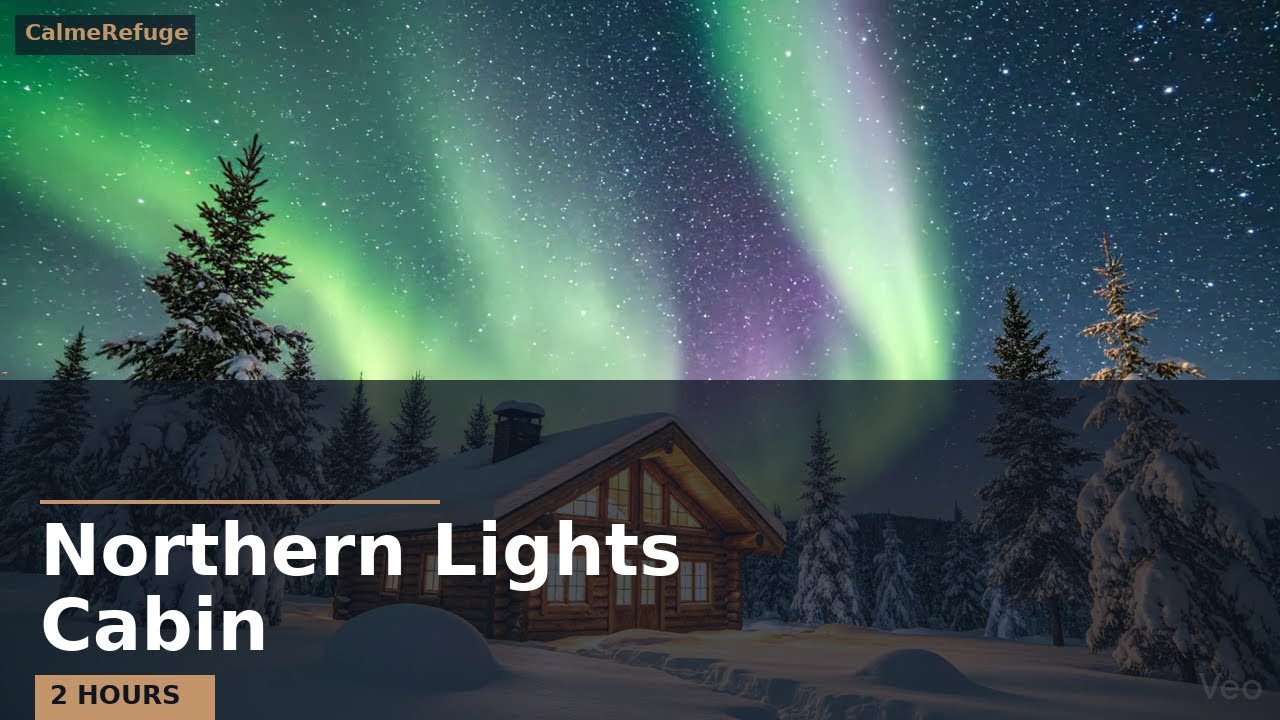 Northern Lights Cabin ✨ Aurora Borealis Ambience & Music for Sleep, Relaxation | 2 HOURS