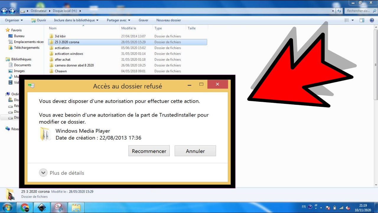 vous devez disposer d'une autorisation pour effectuer cette action | modifier fichier système