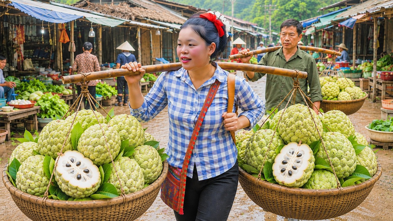 Harvesting a Large Quantity of Sugar Apples on the Hillside for the Market | Mountain Life