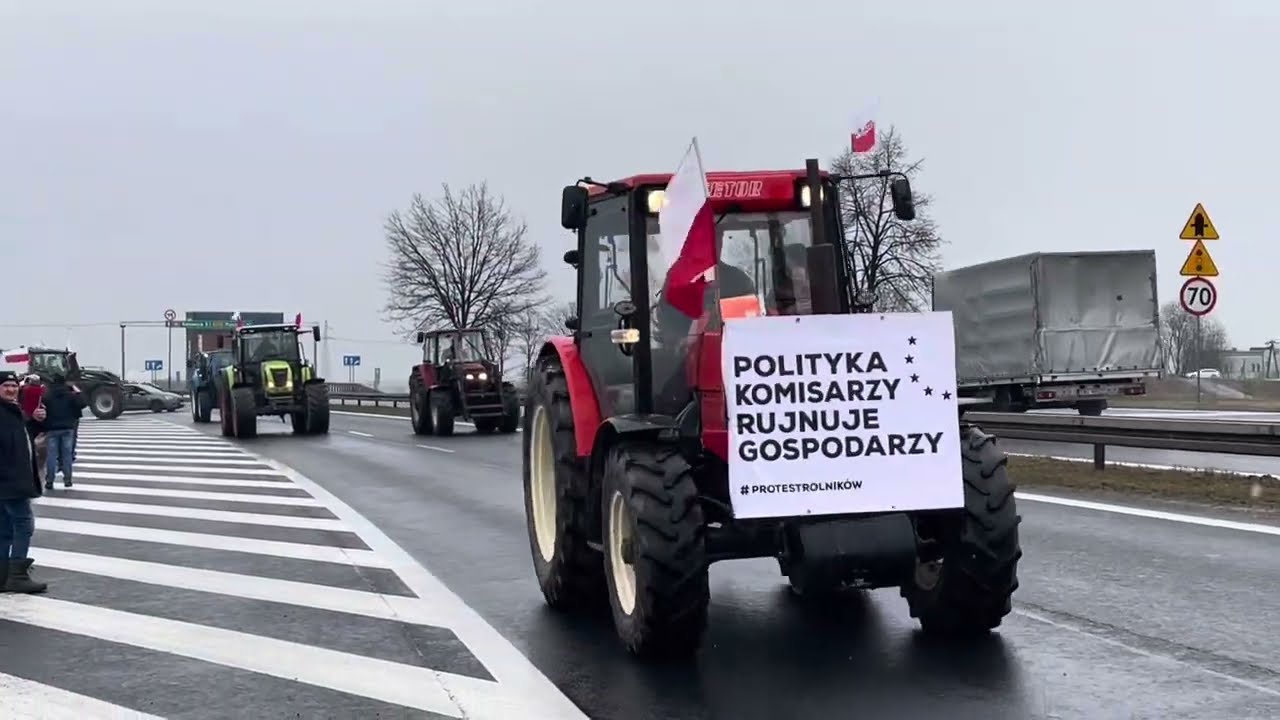 Protest rolników w Pawłowicach - wyjechali ciągnikami na Wiślankę - 09.02.2024
