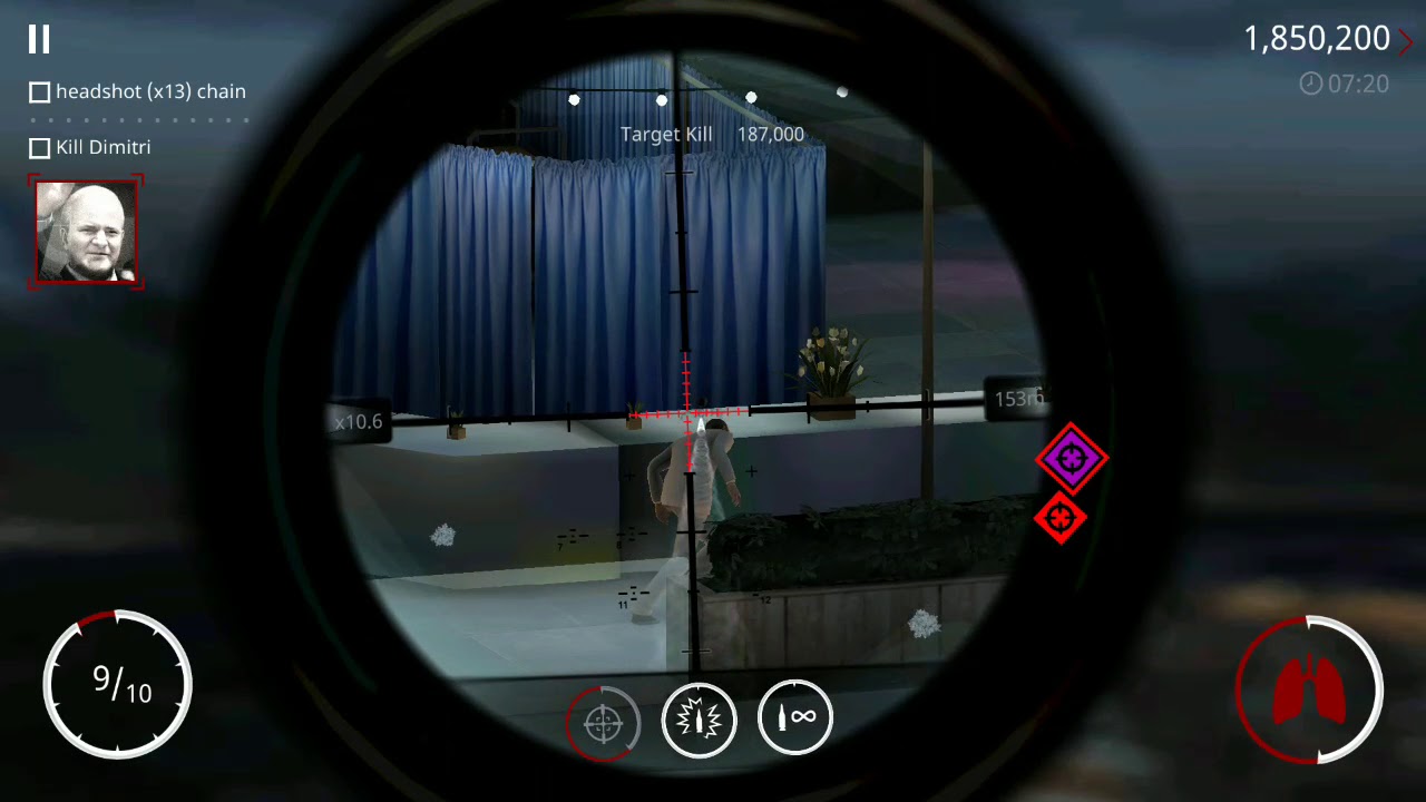 Hitman Sniper : 13x headshot chain