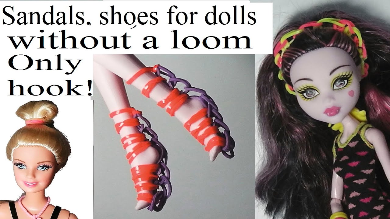 NEW! DOLLS SHOES.  without a rainbow loom. With only hook! tutorial diy. How to make