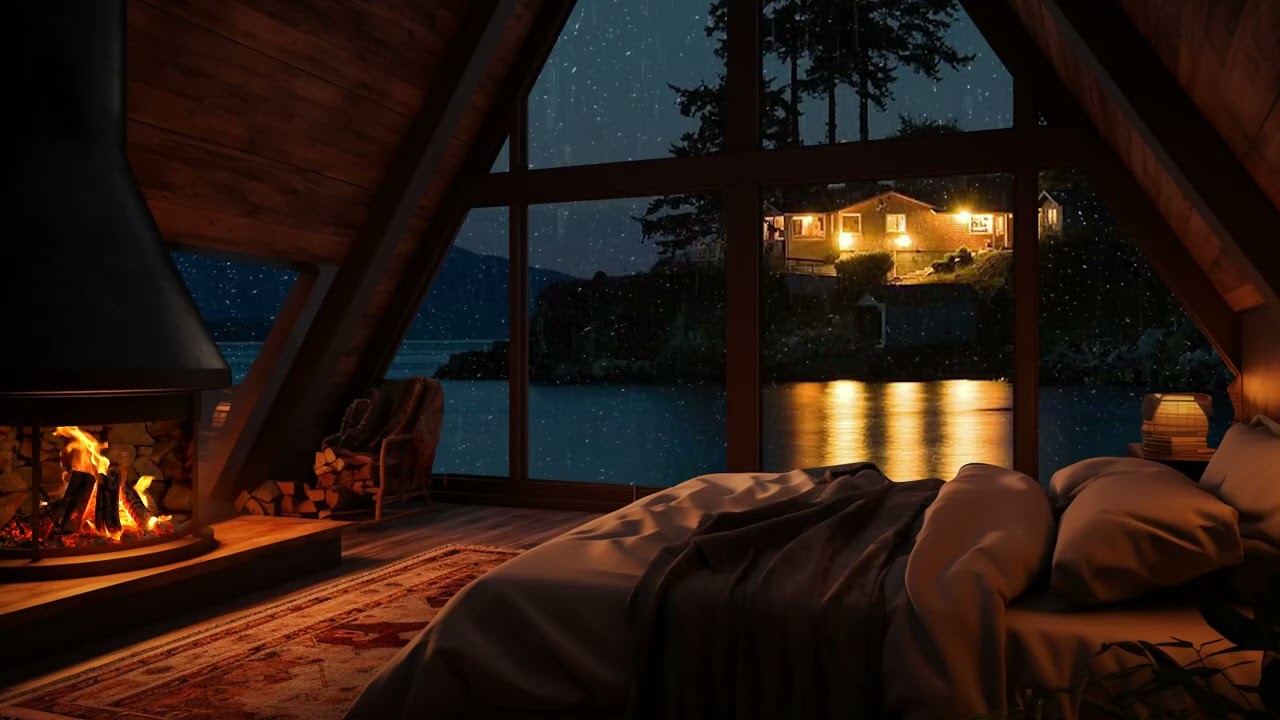 Warm Fireplace and Rain Ambiance in a Cozy Room | Study, Relax, and Unwind