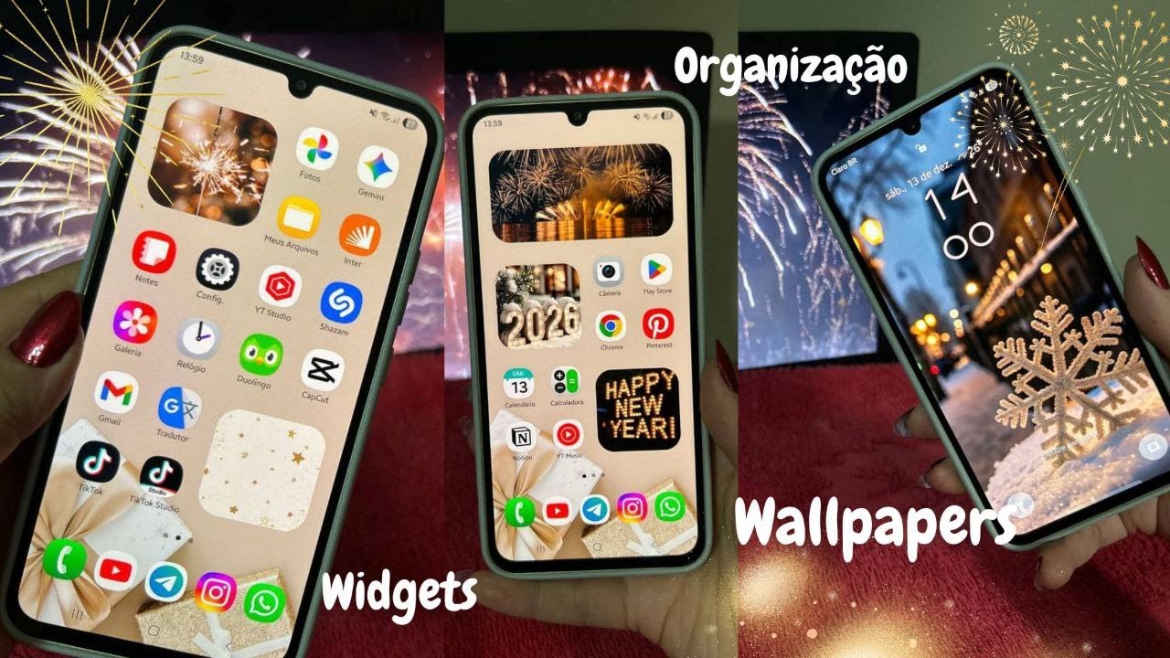 🍾 Personalização de Ano Novo | Wallpapers, widgets e paletas de cores | Samsung A34 ✨🥂🍾