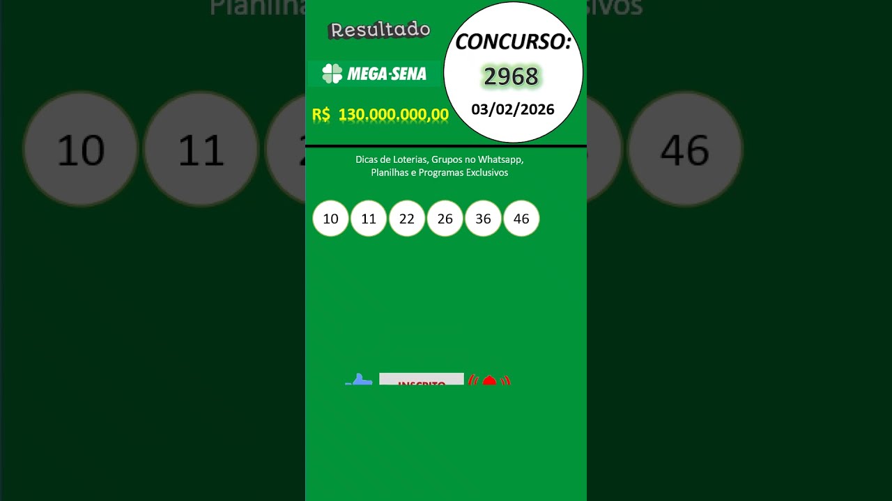 🍀 Mega Sena Resultado Mega 2968 #megasena
