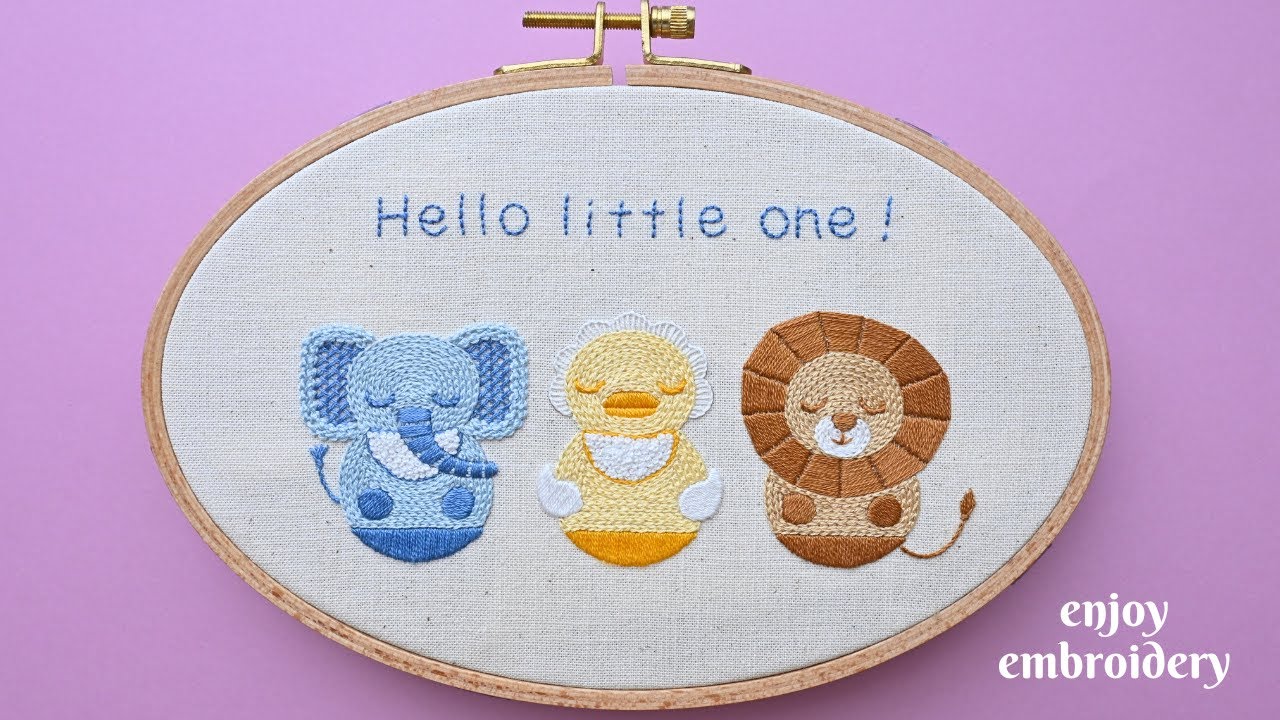 おきあがりこぼし刺繍 Baby animal dolls embroidery