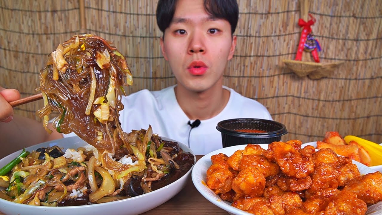 잡채밥 깐풍기! 간헐적 중식은 참 맛있습니다..! JAPCHAE RICE FRIED CHICKEN PEPPER SAUCE KIMCHI KOREAN FOOD ASMR MUKBANG.