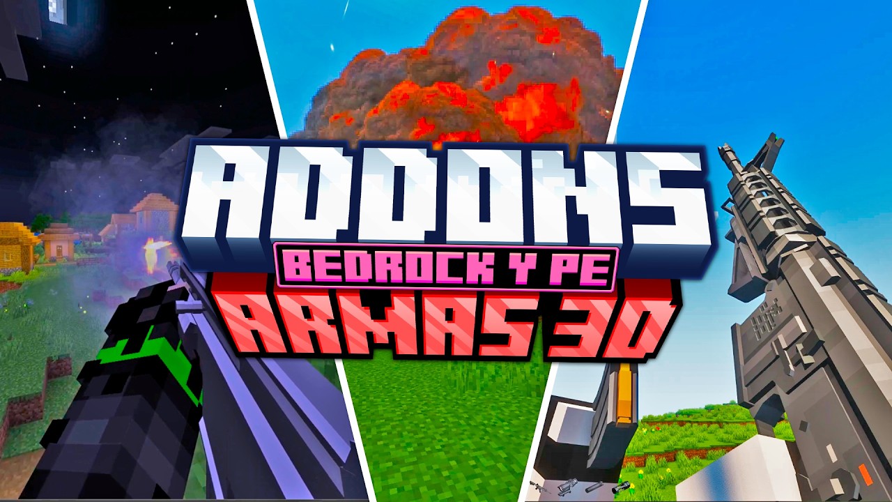 🤑TOP 3 ADDONS DE ARMAS para Minecraft Bedrock v26+🔫🔥