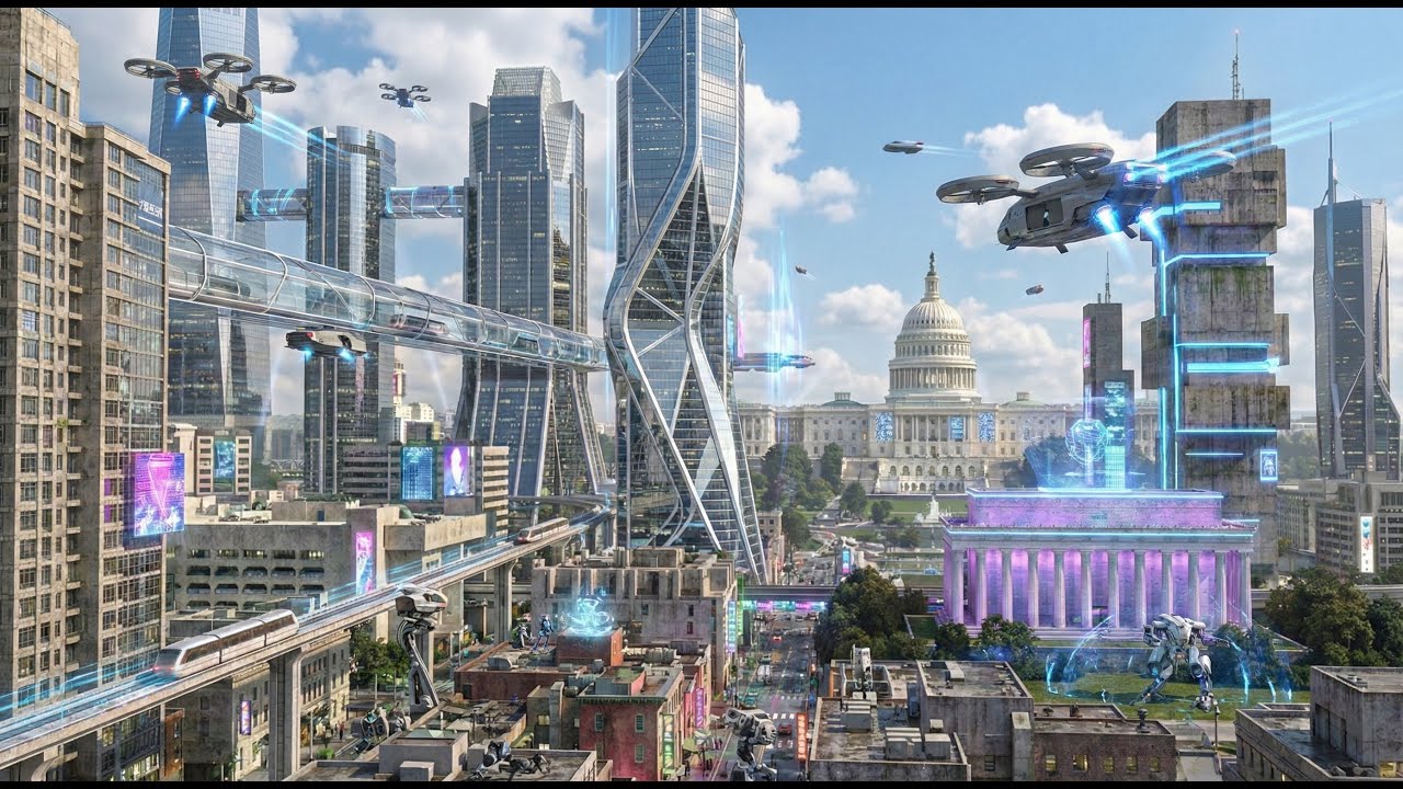 Washington, DC Future City | 2 Hour Sci-Fi Ambient Music 4K