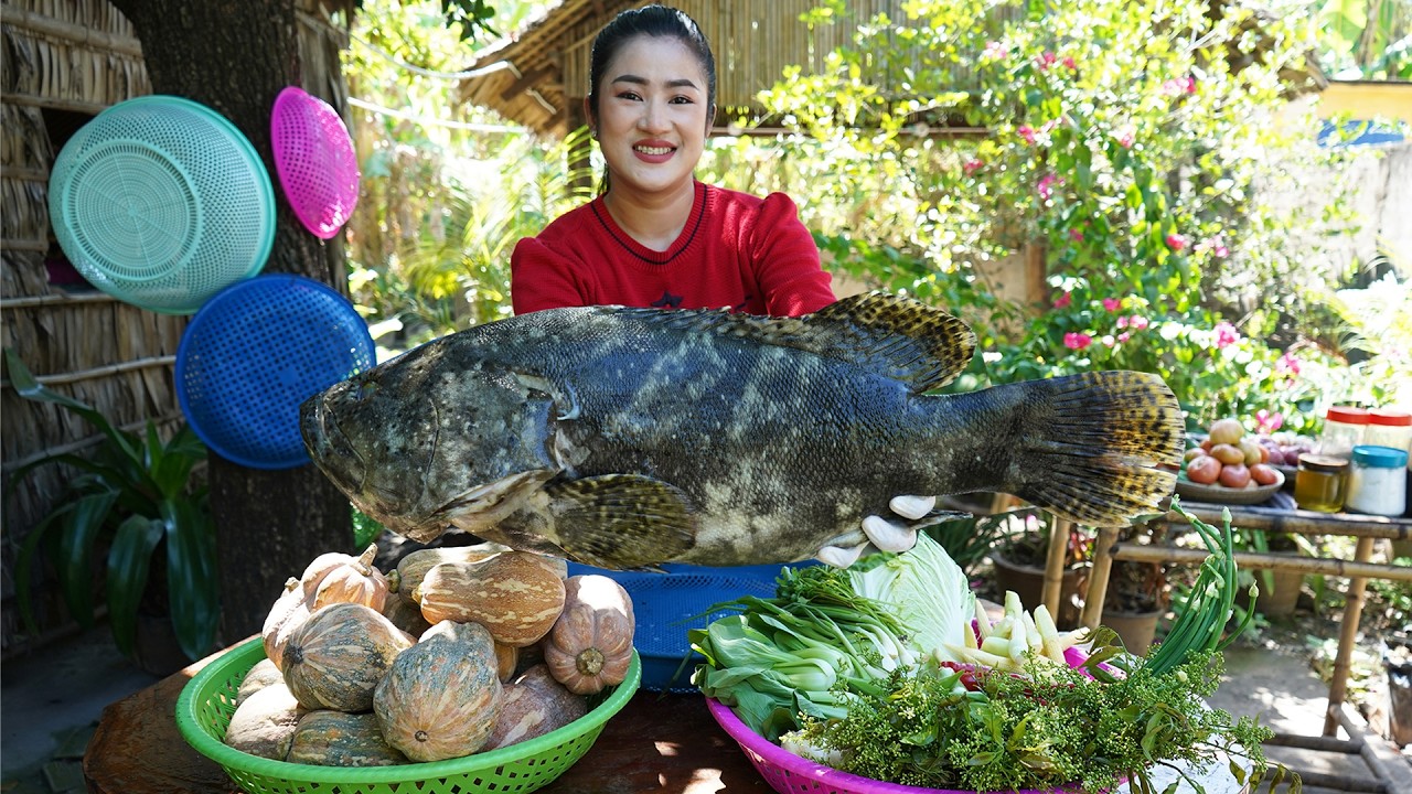 Steamed Ocean fish with soy sauce | Yummy big ocean fish cooking | Cooking with Sreypov