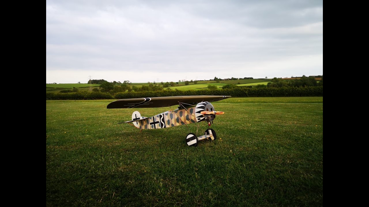 fokker d8 1/4 scale grapo tech kit zenoah 26cc maiden flight rc plane