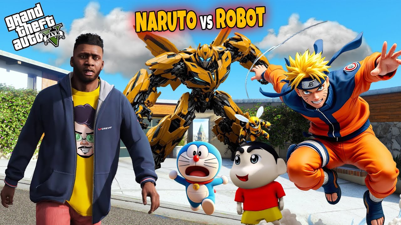 Franklin and Naruto fights a GIANT ROBOT in GTA 5