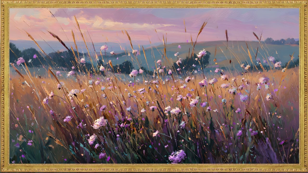 Wildflower Field at Sunset – 2H Impressionist Frame TV Art | Floral TV Wallpaper Background