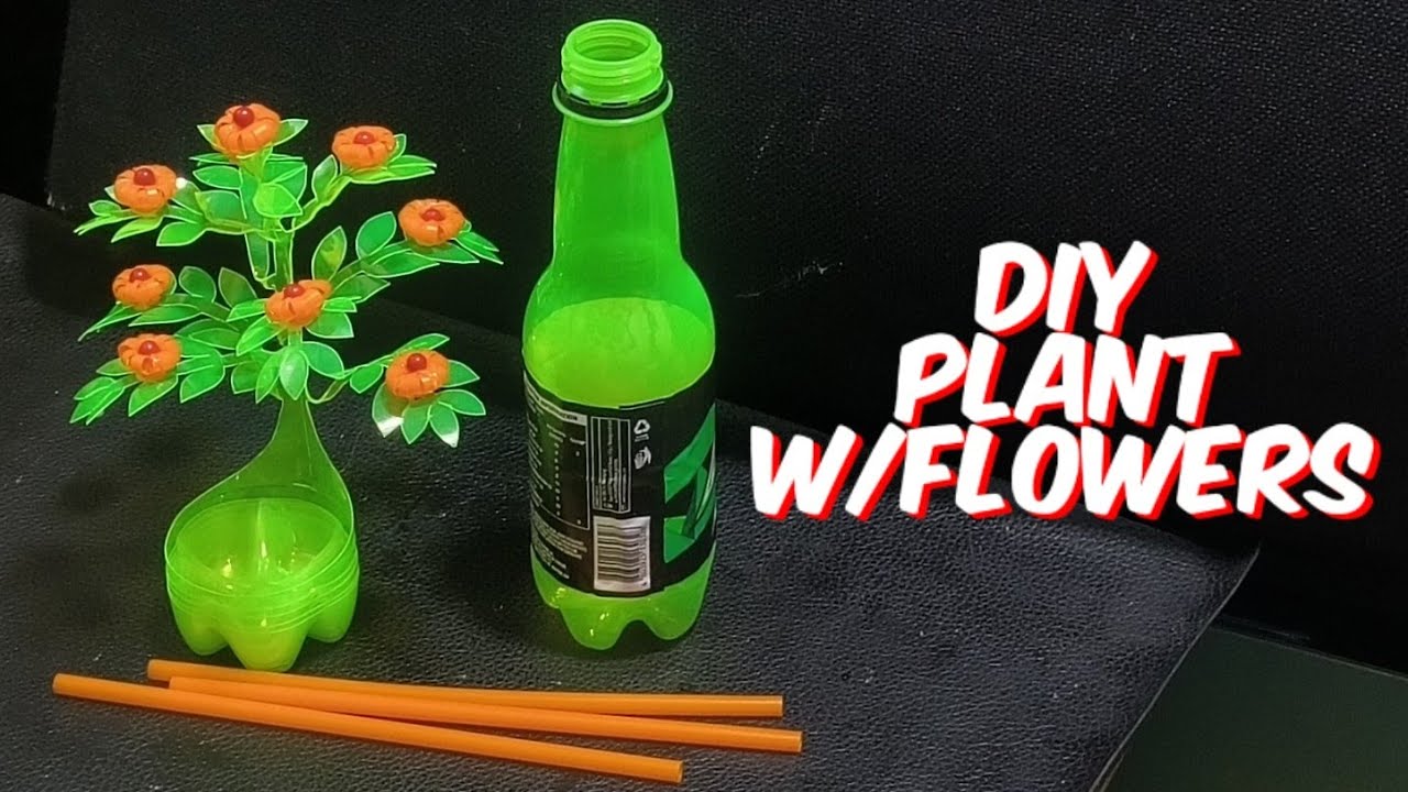 plant with flowers diy gawa sa mountain dew bottle at drinking straw  best out of waste