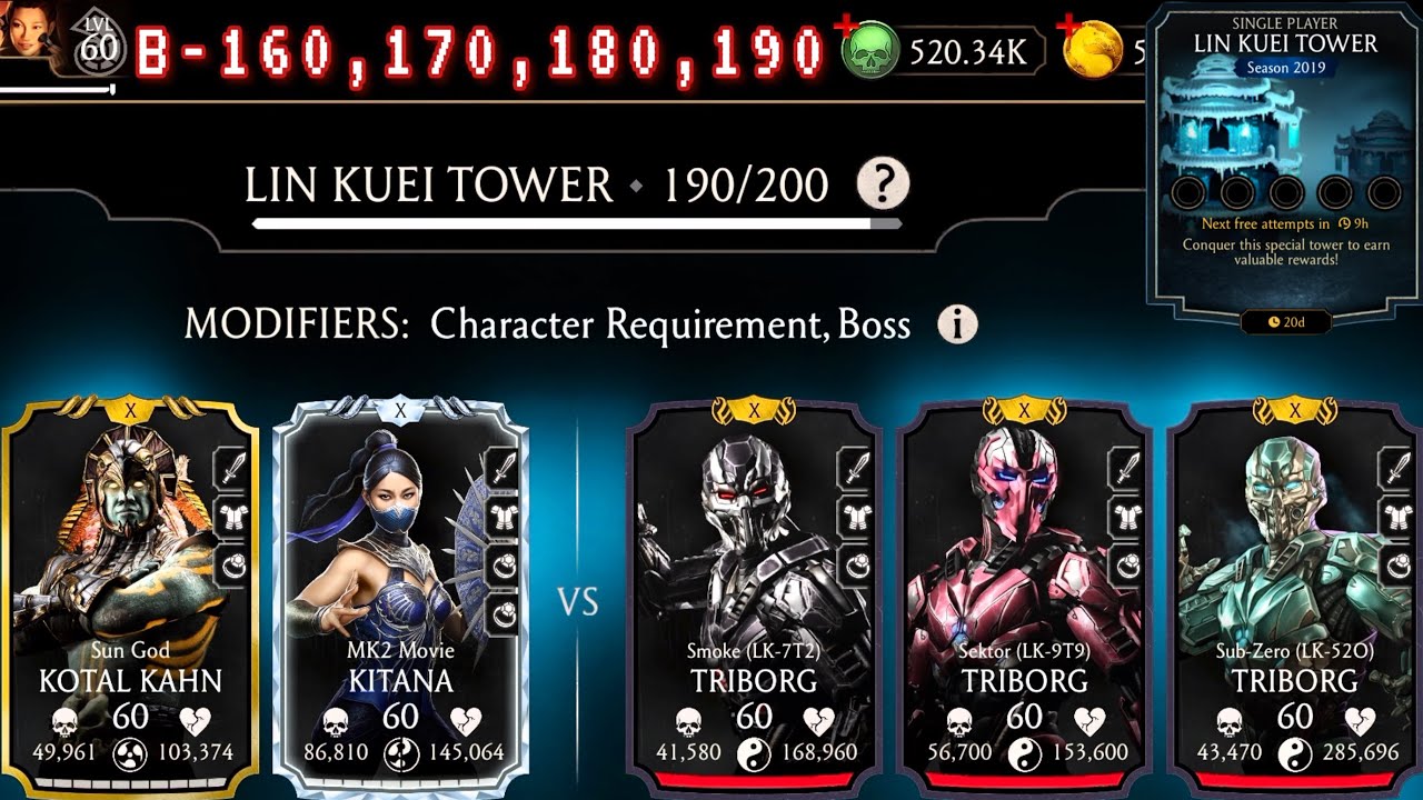 Lin Kuei Tower Boss (Triborg & Subzero) Battle 190 & 160, 170, 180 Fight + Rewards MK Mobile