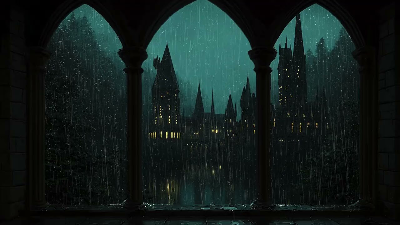 Hogwarts Rain Window View | Harry Potter screensaver with Thunder for Sleep & Study | projector