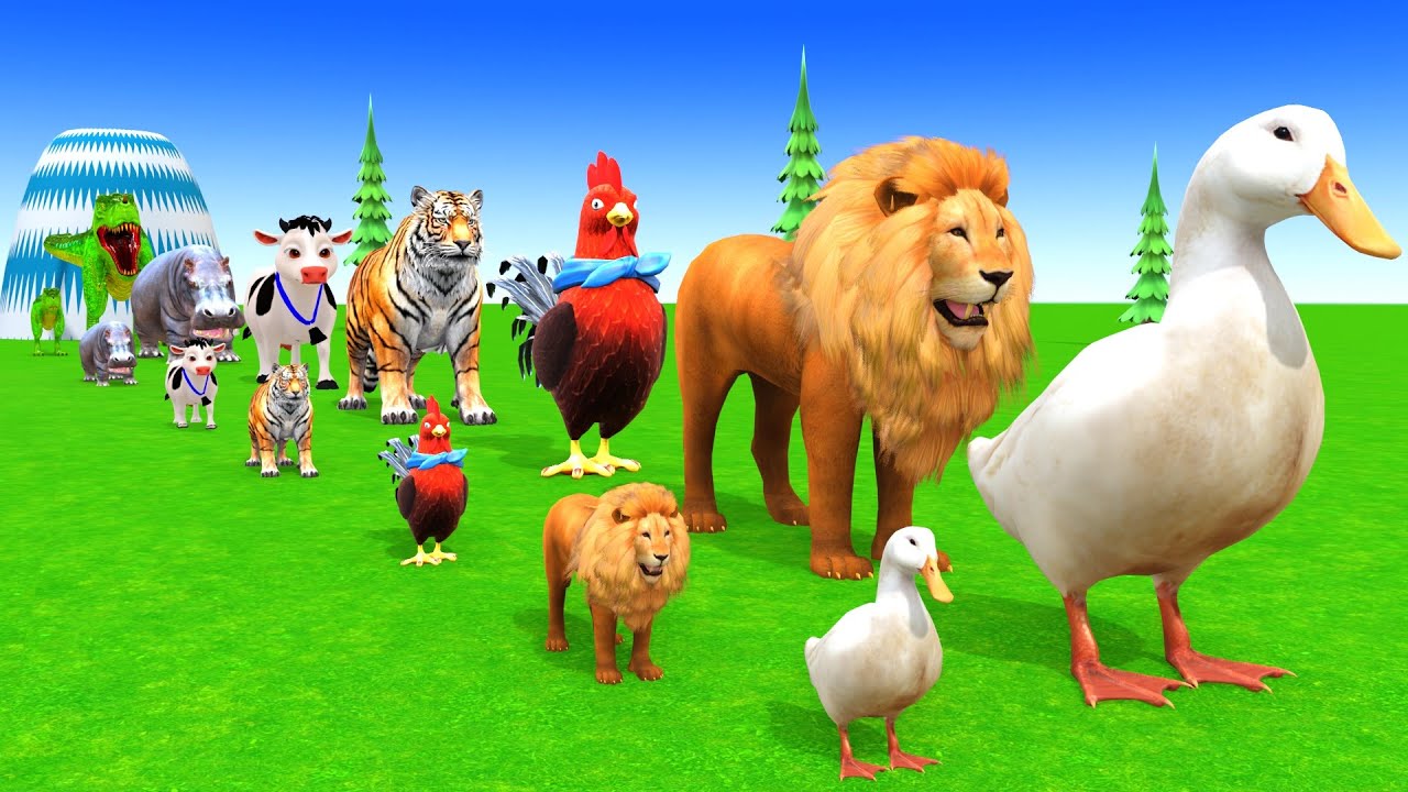 Long Slide Game With Cow Elephant Gorilla Hippopotamus Tiger 3d Animal Game Funny 3d Animals