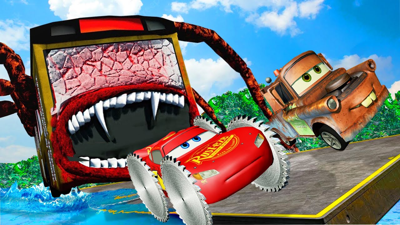 Epic Battle Big & Small Lightning McQueen vs Pixar Cars with Big Wheels vs BUS EATER | BeamNG.Drive