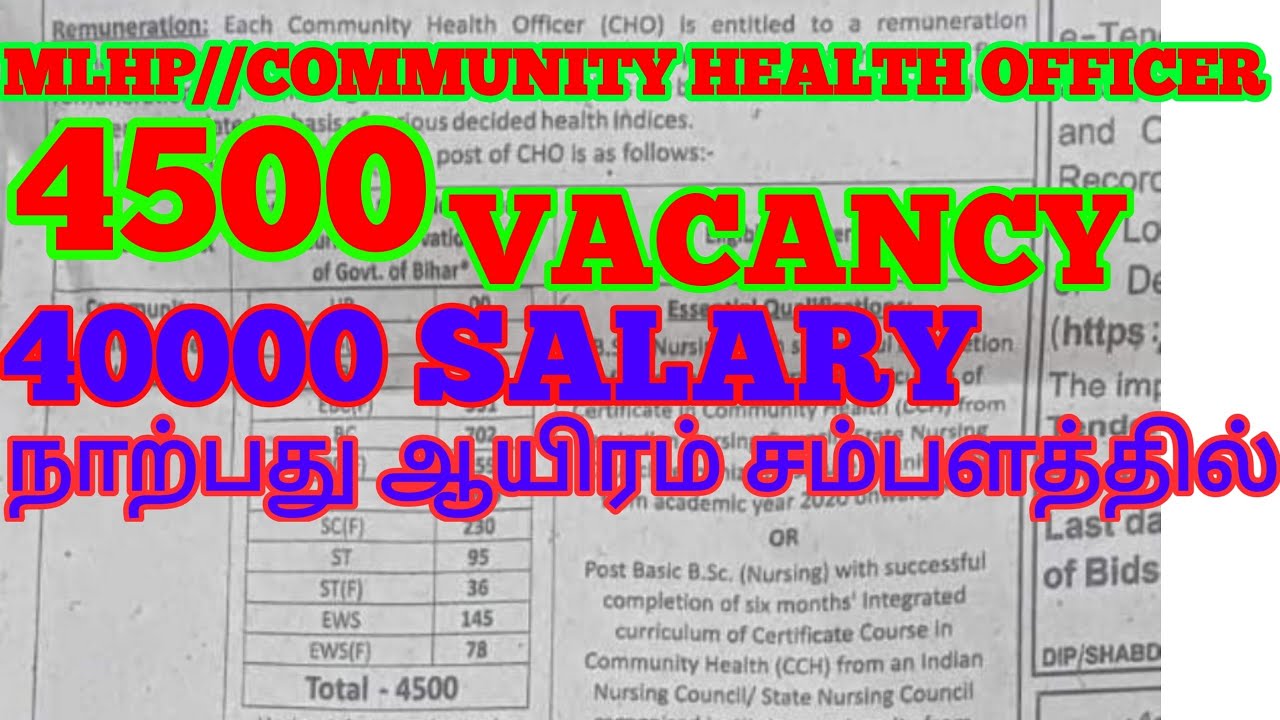 4500- MLHP (COMMUNITY HEALTH OFFICER) CHO - VACANCY//40000 SALARY//NURSING  OFFICER VACANCY