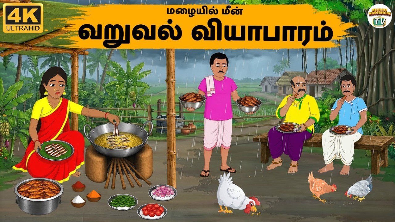 Tamil Stories - மழையில் மீன் வறுவல் வியாபாரம்  - Needhi Kadhaigal Tv - 381 - Tamil Moral Stories