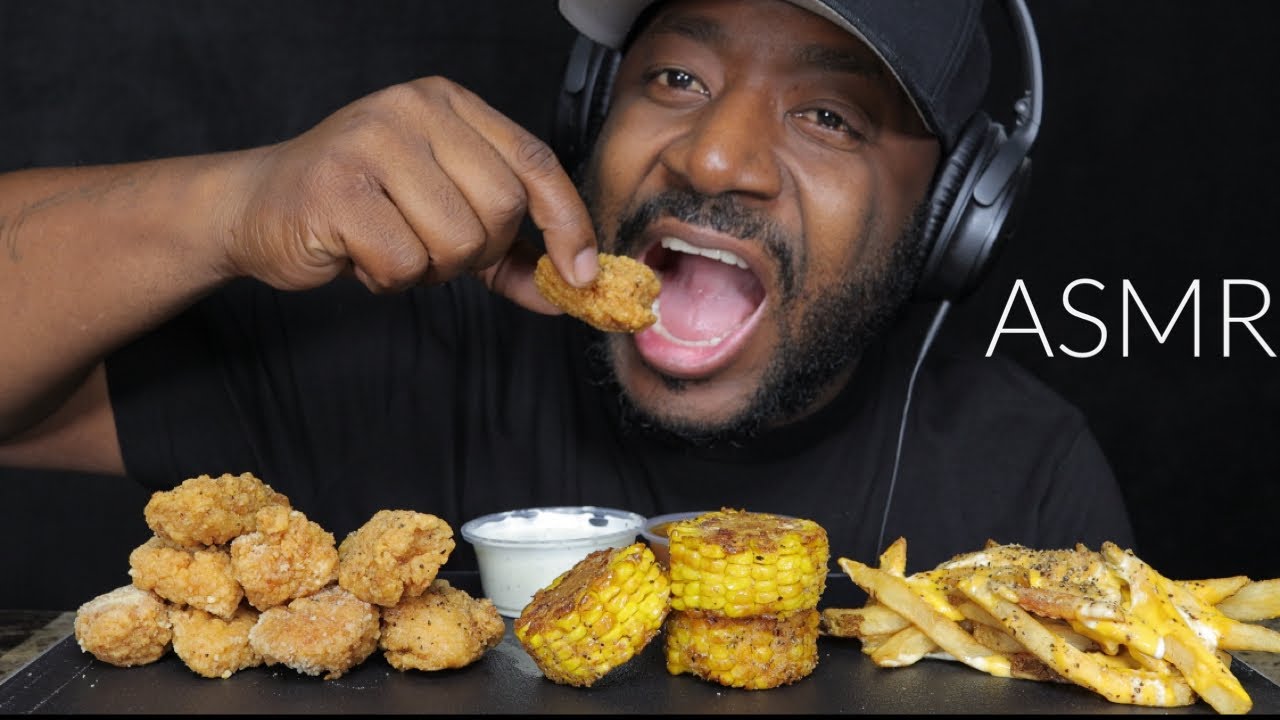 ASMR EATING WINGSTOP BONELESS WINGS, FRIED CORN & VOODOO FRIES. MUKBANG (NO TALKING) TCASMR