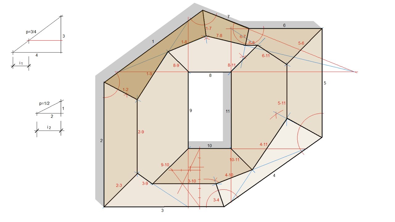 Resolución de Cubiertas con Patio 3 -Vivienda con Patio y Faldones con Pendientes Diferentes