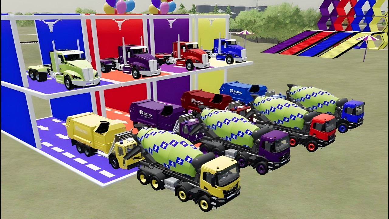 Garage with Colors - ALL MIXER TRUCK WITH DOUBLE FLATBED TRAILER TRUCK, VOLVO, mack#269