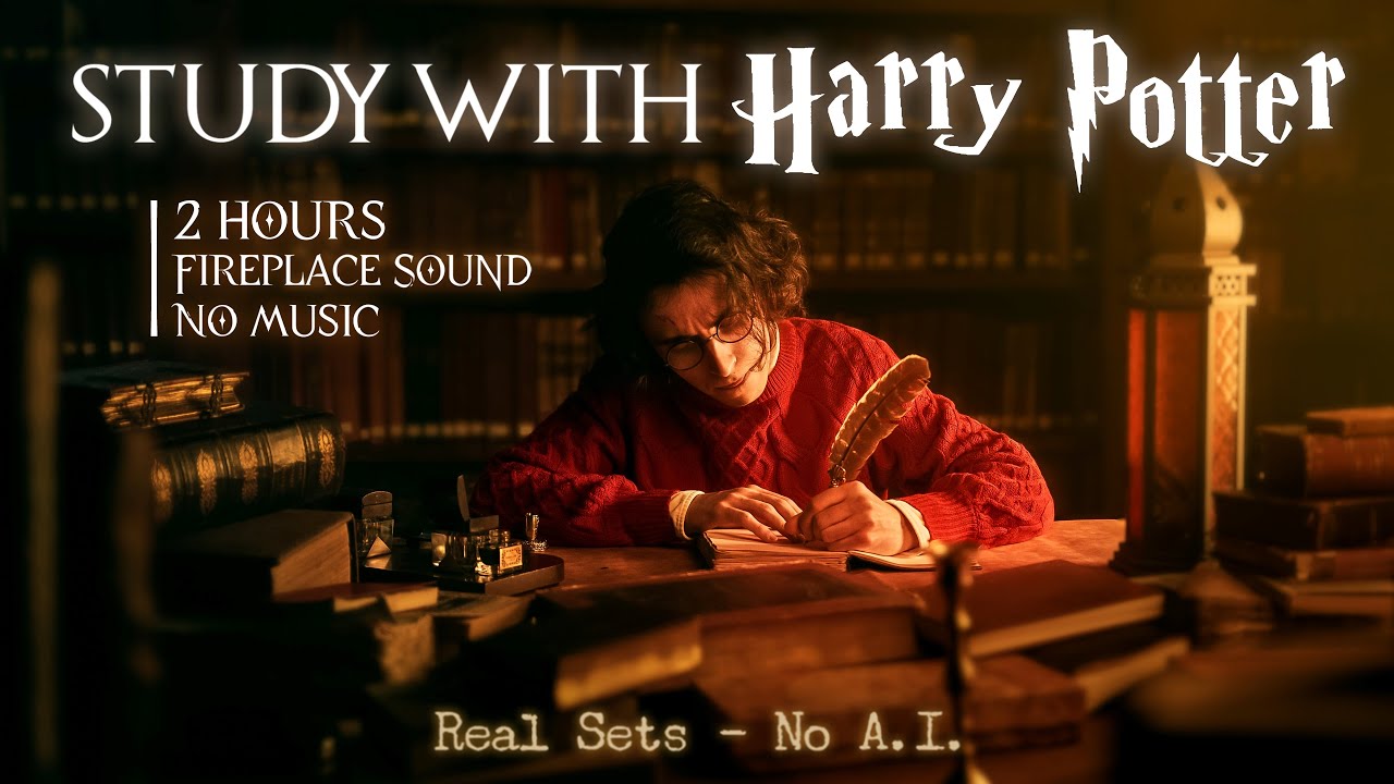 2-Hours📚STUDY WITH ME 🏰 Harry Potter in Hogwarts Library 🔥Fireplace🔇No Music