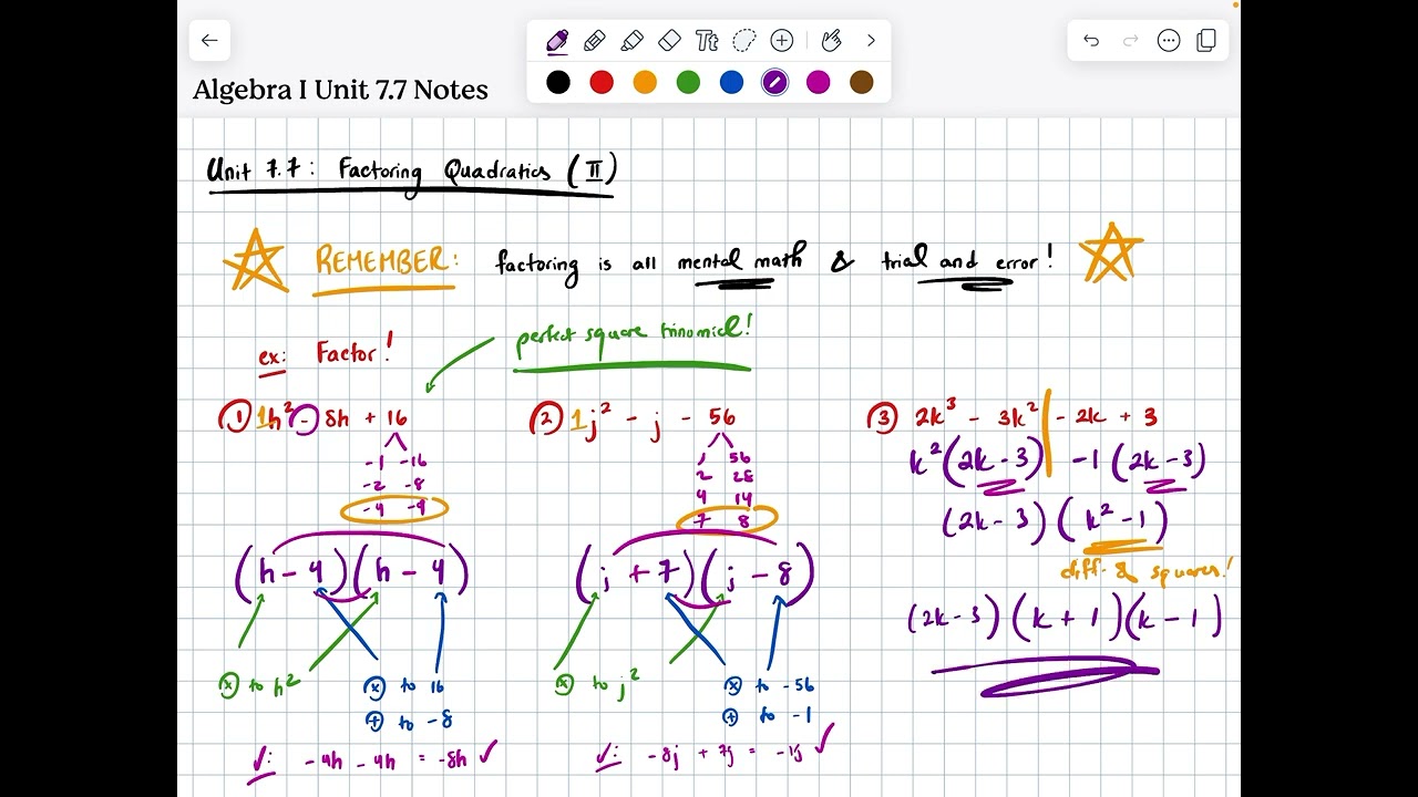 Algebra I Unit 7.7: Factoring Quadratics (II)