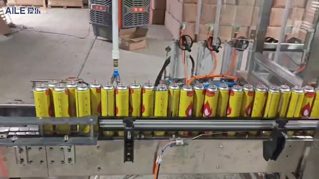 AILE Lighter Gas Butane Gas Automatic Aerosol Filling Line Aerosol Production Line In Customer Site