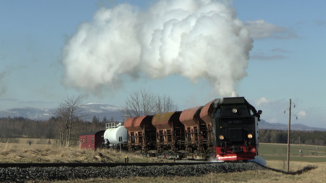 Dampf-Güterzug mit Rollwagen - Winterdampf zwischen Brocken und Selke (4K)