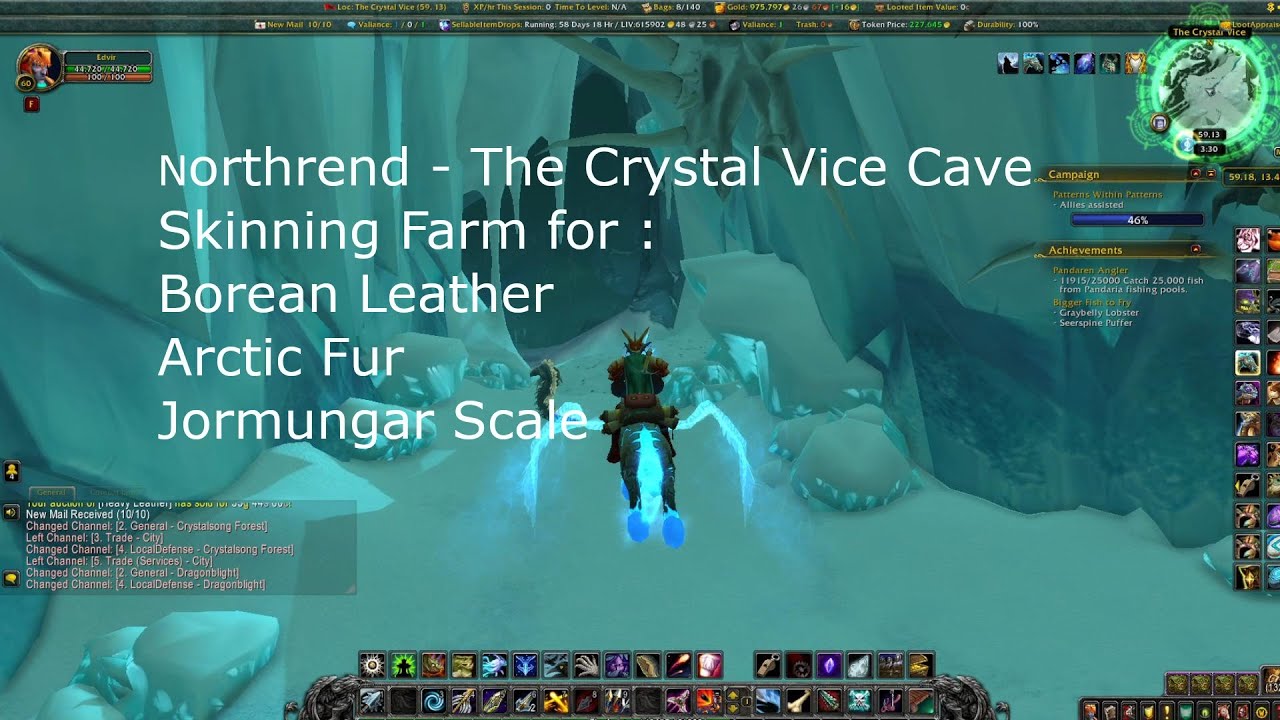 Northrend Crystal Vice Cave Skinning Farm: Borean Leather, Jormungar Scale, Arctic Fur