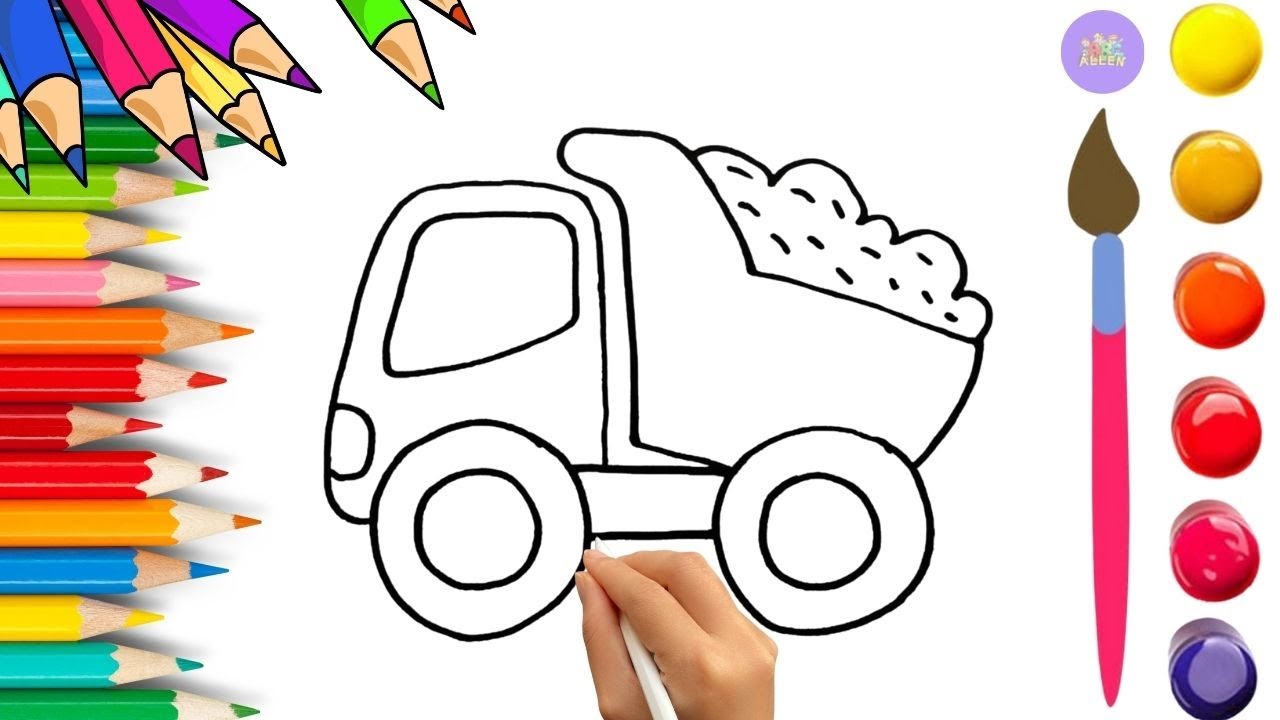How To Draw cute Dump Truck Drawing, Painting & Coloring For Kids and Toddlers_🌈🎨