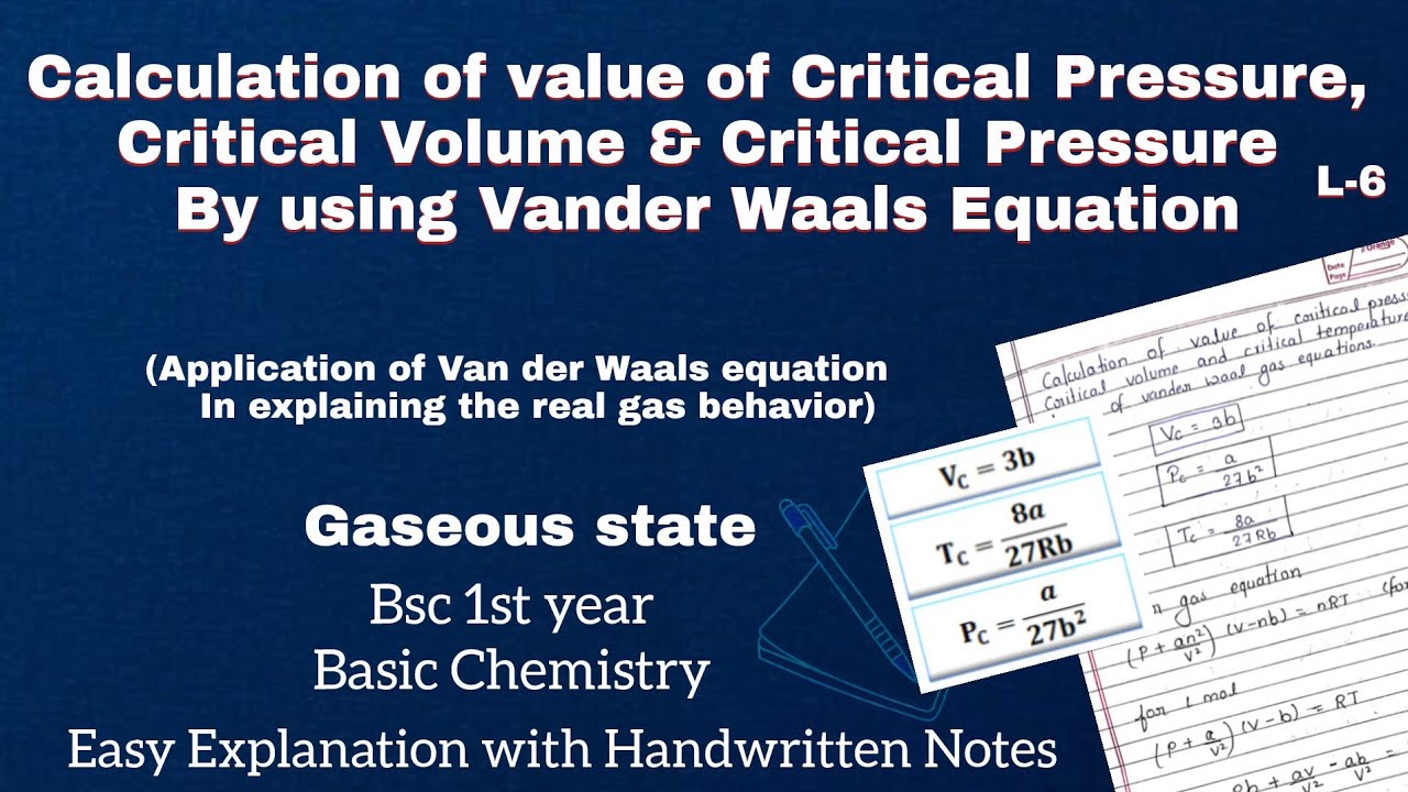 Critical temperature, Critical Volume & Critical Pressure Derivation || Behavior of real gases #bsc 