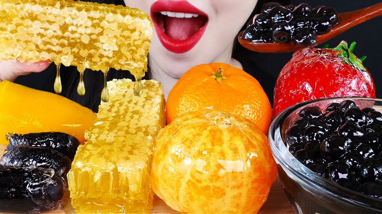 ASMR CANDIED FRUITS TANGHULU & HONEYCOMB & TAPIOCA PEARLS BOBA & NANA EATING SOUND