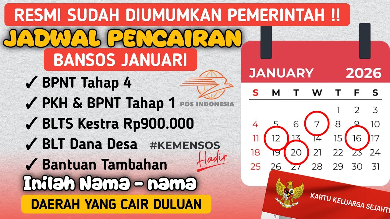 Resmi Dipercepat!! JADWAL PENCAIRAN BANSOS DI BULAN JANUARI 2026, PKH, BPNT& BLT DD, DAEAH INI CAIR