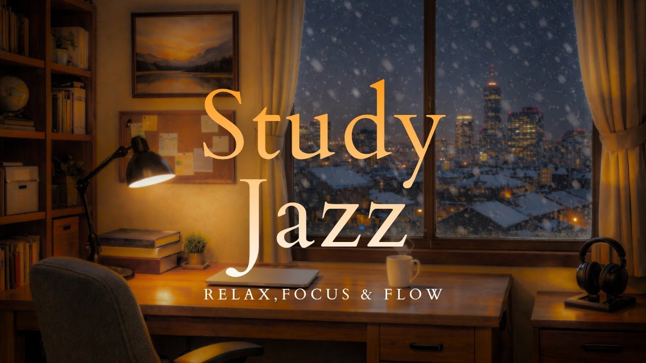 Deep Focus Smooth Jazz ❄️ Cozy Snowy Window Ambience for Study & Relax