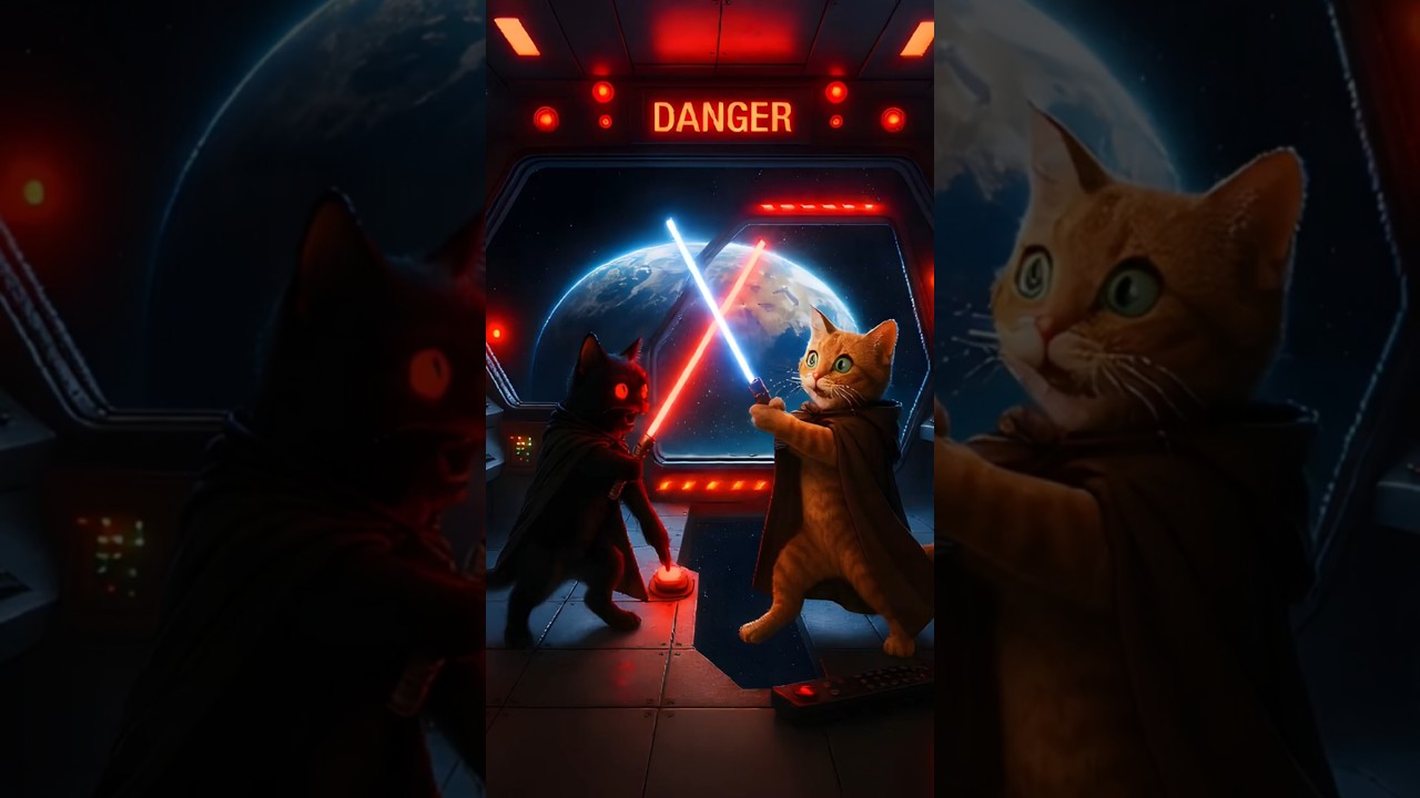 Epic Cat Lightsaber Battle in Space 🚀🐾 | Jedi vs Sith Cats #starwars #catshorts #jedi #sith