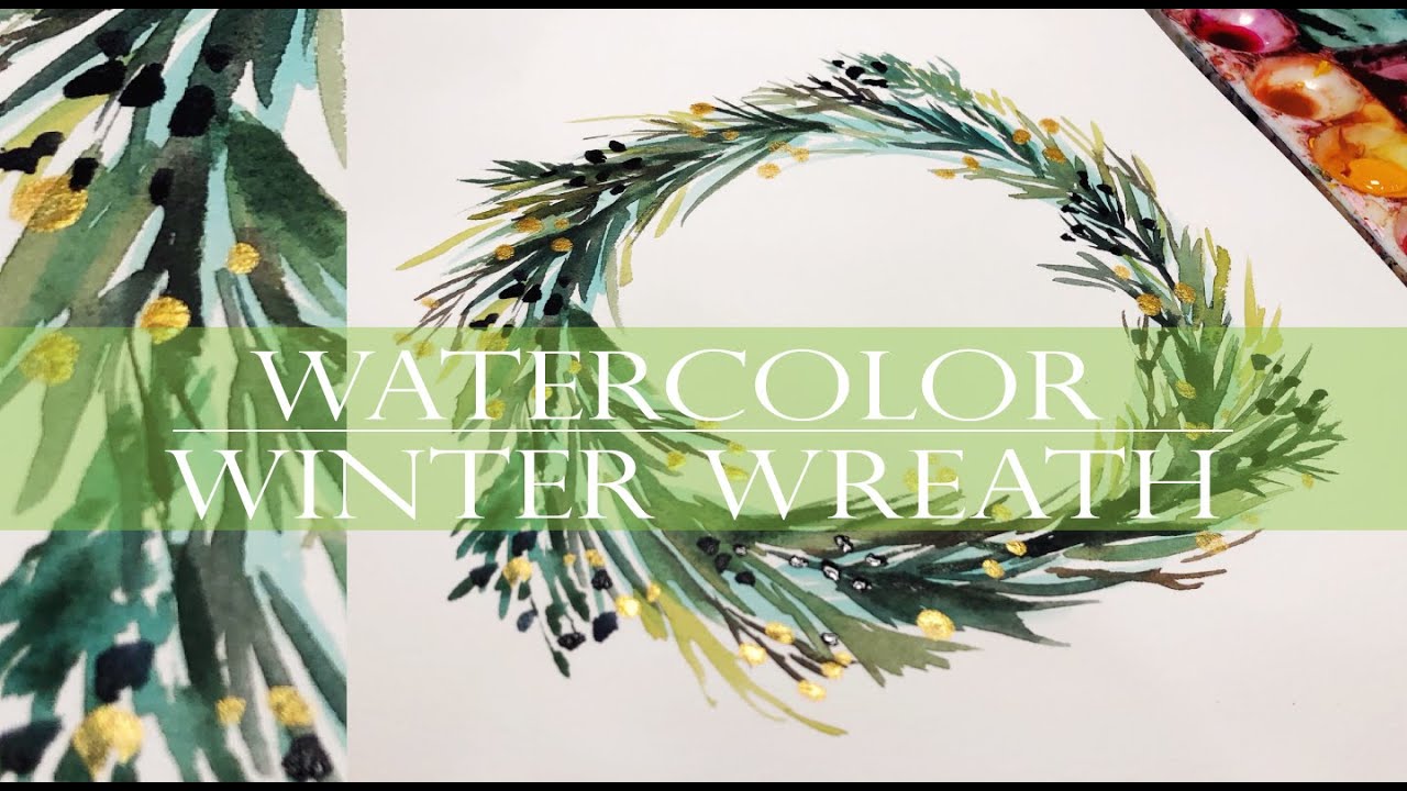 Watercolor Painting for Beginners Christmas Wreath / Step by Step/  DIY Christmas Decor