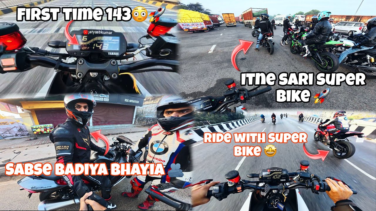 Crazy Sunday ride with super bike 💀| Itni sari super bikes 🤩| First time 143kmph😳🚀|| Part-1 ||