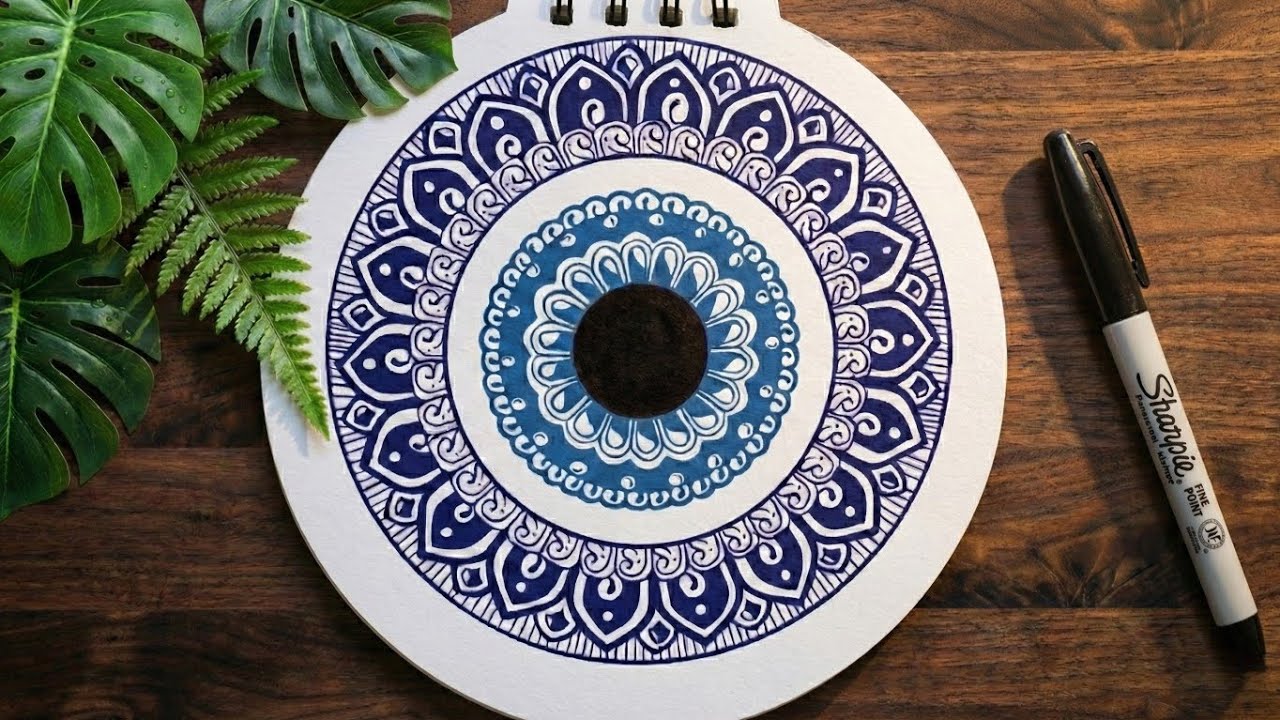 A quiet morning with ink and paper || step by step guide || Evil Eye Mandala ll Mandala.aesthete