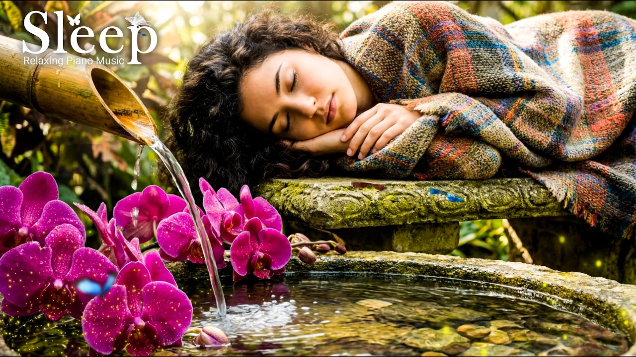 Sleep with Bamboo Water 🍁 Soft Piano & Water Sounds 🌿 Quiet Sleep