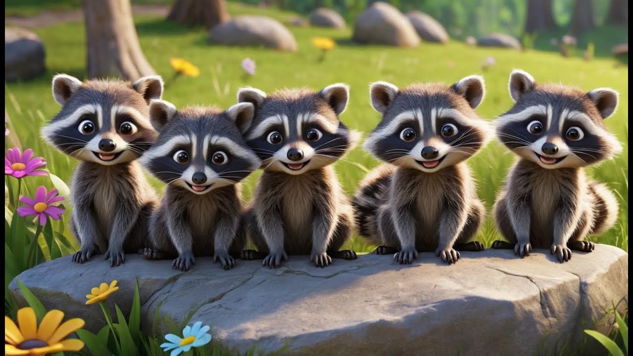 Fünf kleine Waschbären: Schau, schau, schau! | Lustiges Tierlied & Zählvideofür Kinder