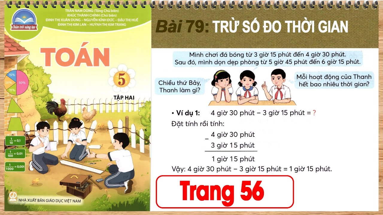 Hướng dẫn dạy Toán 5 chân trời sáng tạo tập 2 trang 56 bài 79 - Trừ số đo thời gian