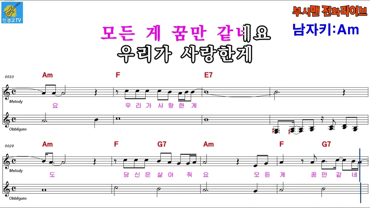 몽애 - 진태령 (남자키 Am) 악보 영상, 반주 동영상 (MR)