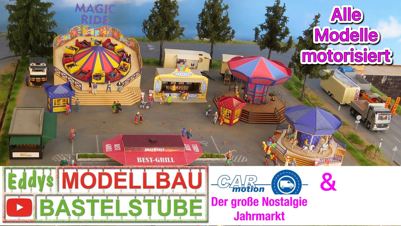 Große 1:87 Modellkirmes aus Lasercut mit #Carmotion & selbstfahrenden LKWs.