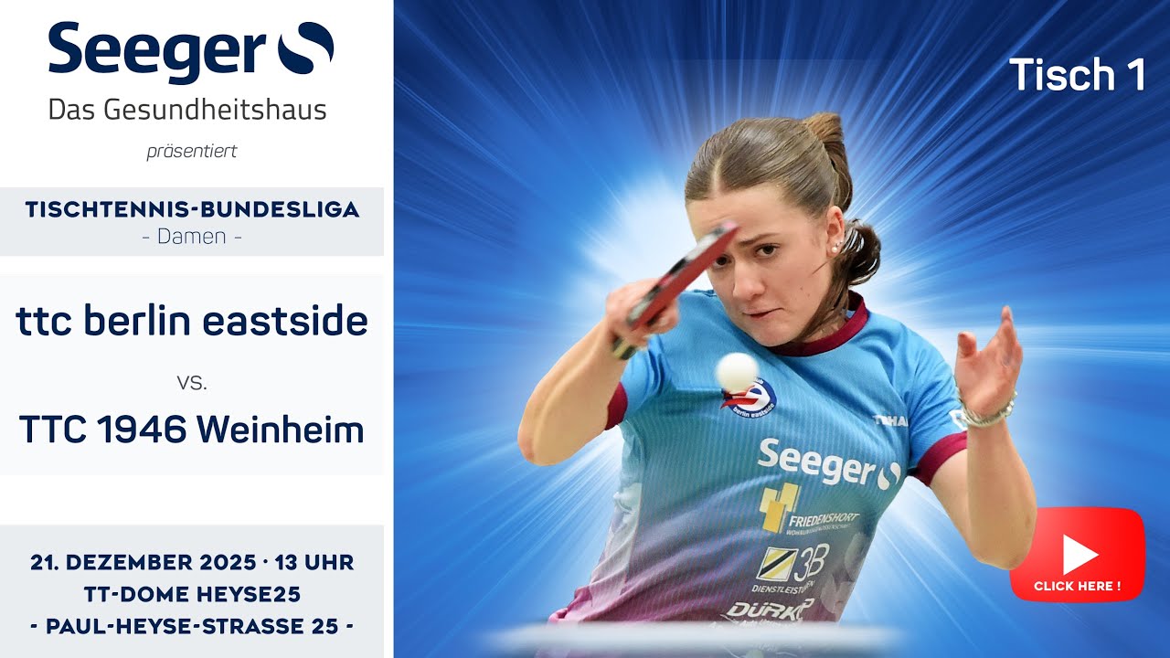 Re-Live | TISCH 1 | 1.Bundesliga Damen | ttc berlin eastside vs. TTC 1946 Weinheim