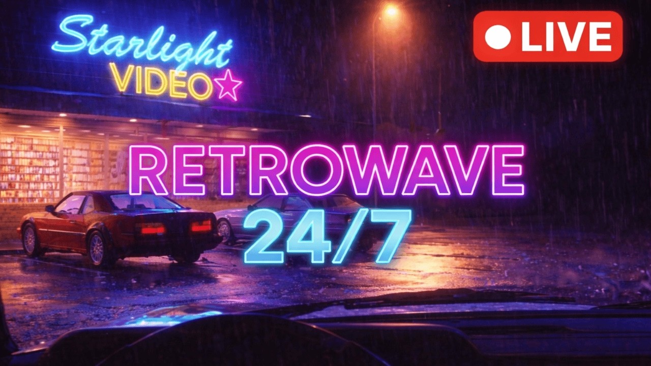 80s Synthwave Rain ☔ Retro VHS Store Ambience | Chill Retrowave Night Drive